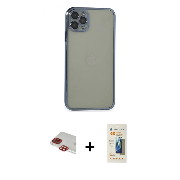 MARSİLYAN™- iPhone 11 Pro Max Kılıf Vadi Minimal - Siyah 6D Mat Seramik Hayalet Nano Ekran Koruyucu + Pers Alüminyum Kamera Lens - KI