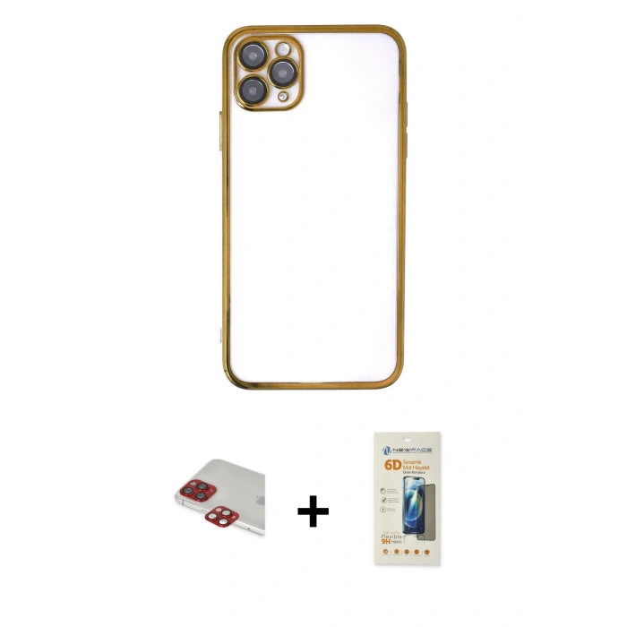 MARSİLYAN™- iPhone 11 Pro Max Kılıf Vadi Minimal - Siyah 6D Mat Seramik Hayalet Nano Ekran Koruyucu + Pers Alüminyum Kamera Lens - KI