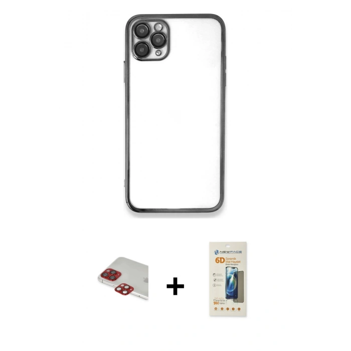 MARSİLYAN™- iPhone 11 Pro Max Kılıf Vadi Minimal - Siyah 6D Mat Seramik Hayalet Nano Ekran Koruyucu + Pers Alüminyum Kamera Lens - KI