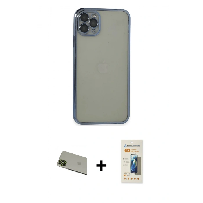 MARSİLYAN™- iPhone 11 Pro Max Kılıf Vadi Minimal - Siyah 6D Mat Seramik Hayalet Nano Ekran Koruyucu + Rainbow Kamera Lens Koruma Cam - YL