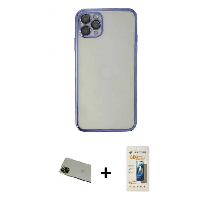 MARSİLYAN™- iPhone 11 Pro Max Kılıf Vadi Minimal - Siyah 6D Mat Seramik Hayalet Nano Ekran Koruyucu + Rainbow Kamera Lens Koruma Cam - YL