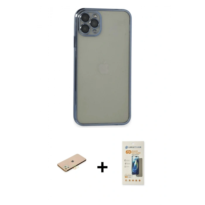 MARSİLYAN™- iPhone 11 Pro Max Kılıf Vadi Minimal - Siyah 6D Mat Seramik Hayalet Nano Ekran Koruyucu + Renkli Kamera Lens Koruma Cam - SI