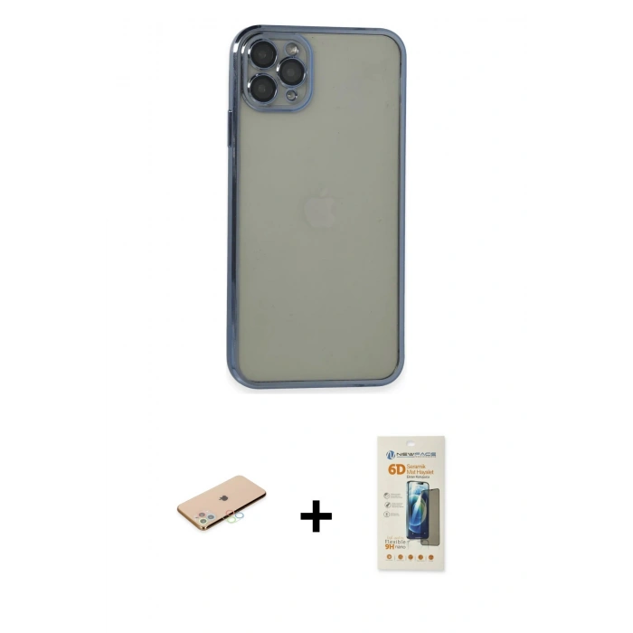 MARSİLYAN™- iPhone 11 Pro Max Kılıf Vadi Minimal - Siyah 6D Mat Seramik Hayalet Nano Ekran Koruyucu + Renkli Kamera Lens Koruma Cam - MI