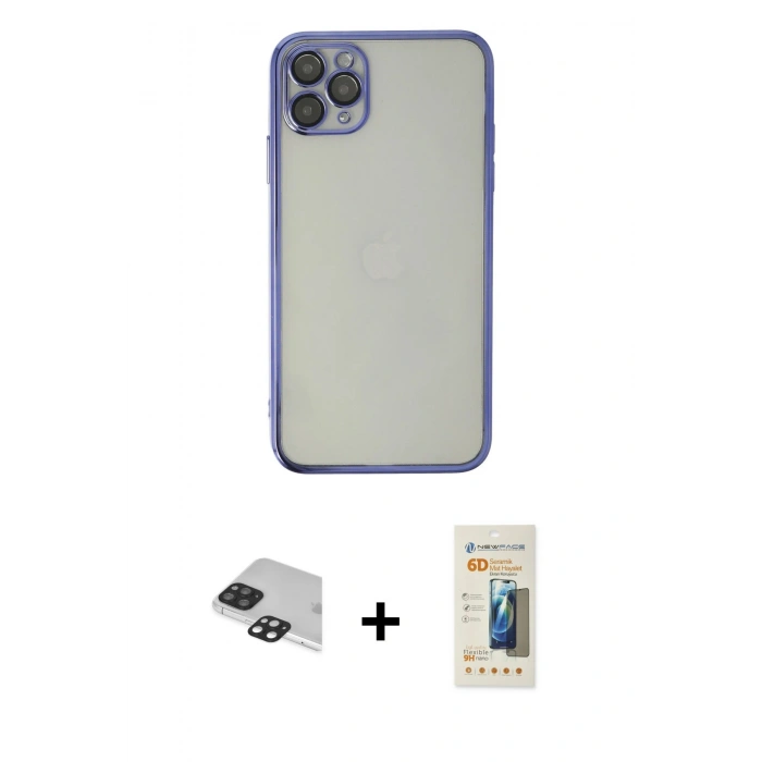 MARSİLYAN™- iPhone 11 Pro Max Kılıf Vadi Minimal - Siyah 6D Mat Seramik Hayalet Nano Ekran Koruyucu + Pers Alüminyum Kamera Lens - SH