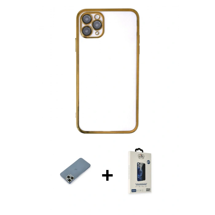 MARSİLYAN™- iPhone 11 Pro Max Kılıf Vadi Minimal - Siyah Bilvis Hayalet Cam Ekran Koruyucu + Metal Kamera Lens Koruma Cam - AKYL