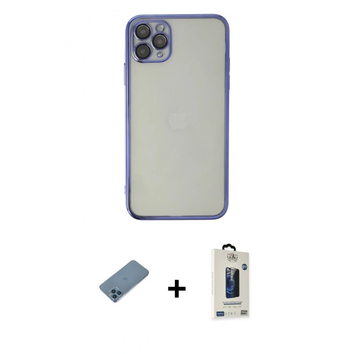 MARSİLYAN™- iPhone 11 Pro Max Kılıf Vadi Minimal - Siyah Bilvis Hayalet Cam Ekran Koruyucu + Shine Kamera Lens Koruma Cam - MI