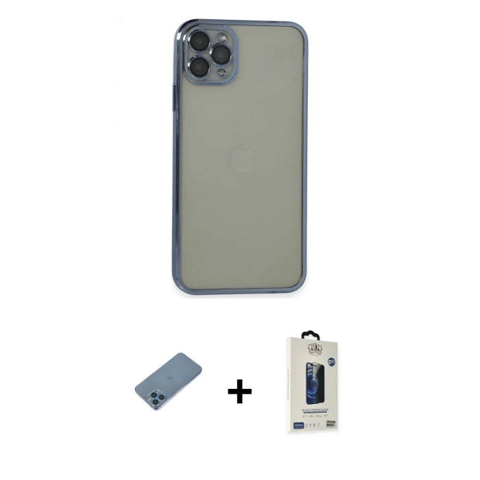 MARSİLYAN™- iPhone 11 Pro Max Kılıf Vadi Minimal - Siyah Bilvis Hayalet Cam Ekran Koruyucu + Shine Kamera Lens Koruma Cam - MI