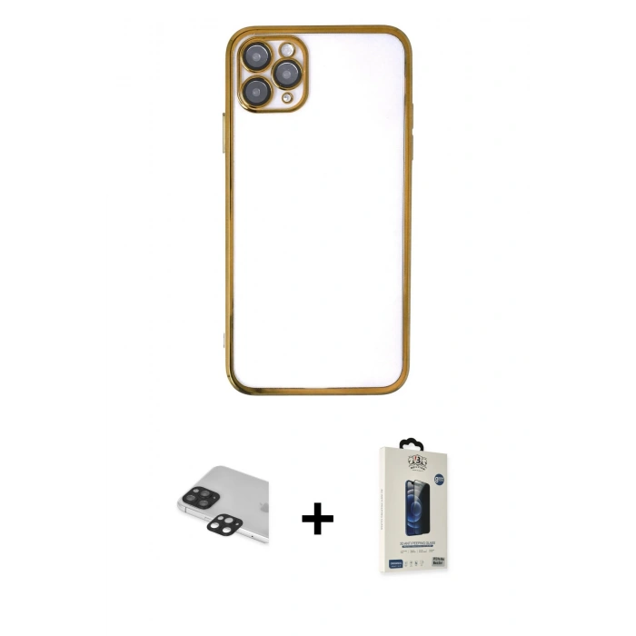 MARSİLYAN™- iPhone 11 Pro Max Kılıf Vadi Minimal - Siyah Bilvis Hayalet Cam Ekran Koruyucu + Pers Alüminyum Kamera Lens - SH