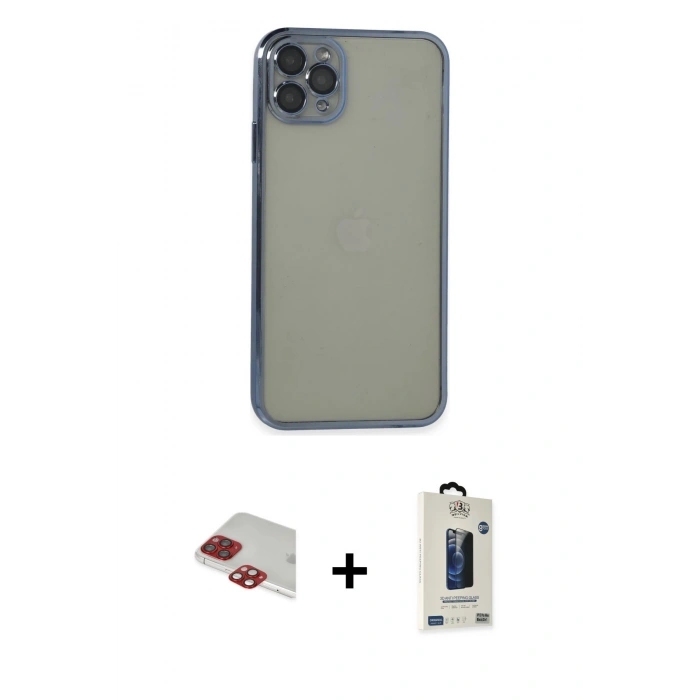 MARSİLYAN™- iPhone 11 Pro Max Kılıf Vadi Minimal - Siyah Bilvis Hayalet Cam Ekran Koruyucu + Pers Alüminyum Kamera Lens - KI