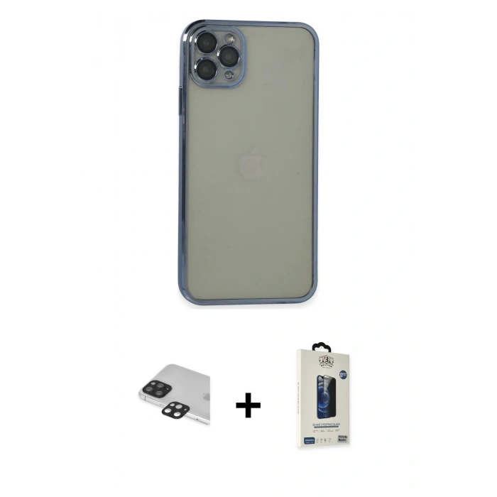 MARSİLYAN™- iPhone 11 Pro Max Kılıf Vadi Minimal - Siyah Bilvis Hayalet Cam Ekran Koruyucu + Pers Alüminyum Kamera Lens - SH