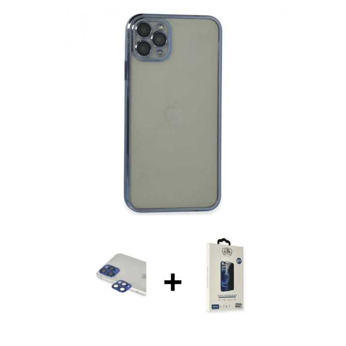 MARSİLYAN™- iPhone 11 Pro Max Kılıf Vadi Minimal - Siyah Bilvis Hayalet Cam Ekran Koruyucu + Pers Alüminyum Kamera Lens - LT
