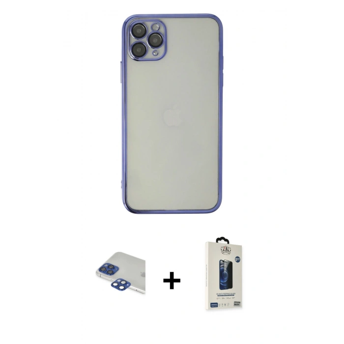 MARSİLYAN™- iPhone 11 Pro Max Kılıf Vadi Minimal - Siyah Bilvis Hayalet Cam Ekran Koruyucu + Pers Alüminyum Kamera Lens - LT