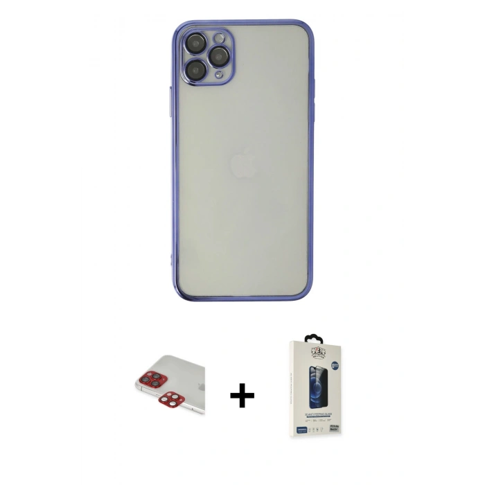 MARSİLYAN™- iPhone 11 Pro Max Kılıf Vadi Minimal - Siyah Bilvis Hayalet Cam Ekran Koruyucu + Pers Alüminyum Kamera Lens - KI