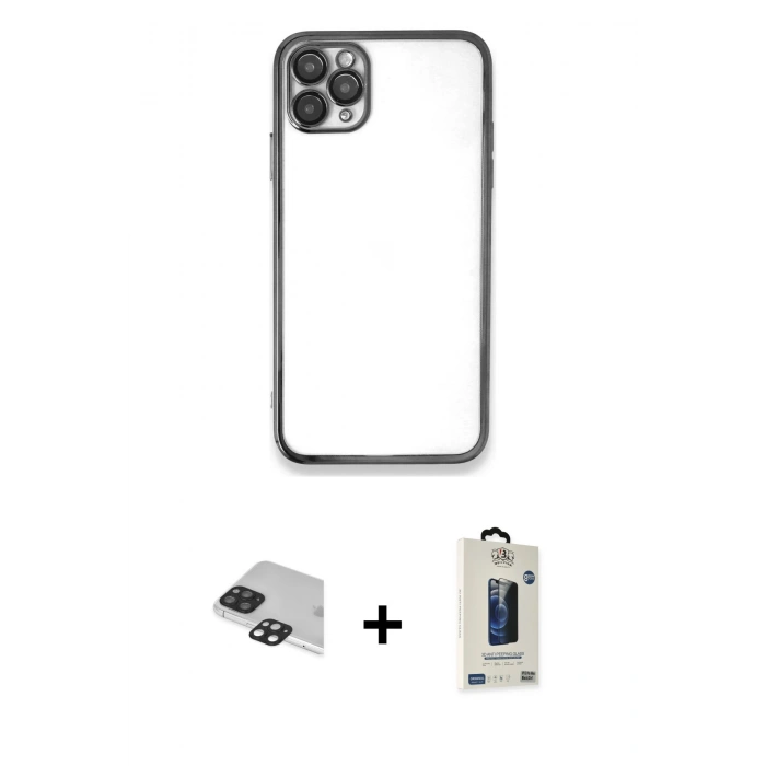 MARSİLYAN™- iPhone 11 Pro Max Kılıf Vadi Minimal - Siyah Bilvis Hayalet Cam Ekran Koruyucu + Pers Alüminyum Kamera Lens - SH