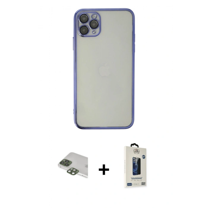 MARSİLYAN™- iPhone 11 Pro Max Kılıf Vadi Minimal - Siyah Bilvis Hayalet Cam Ekran Koruyucu + Pers Alüminyum Kamera Lens - YL