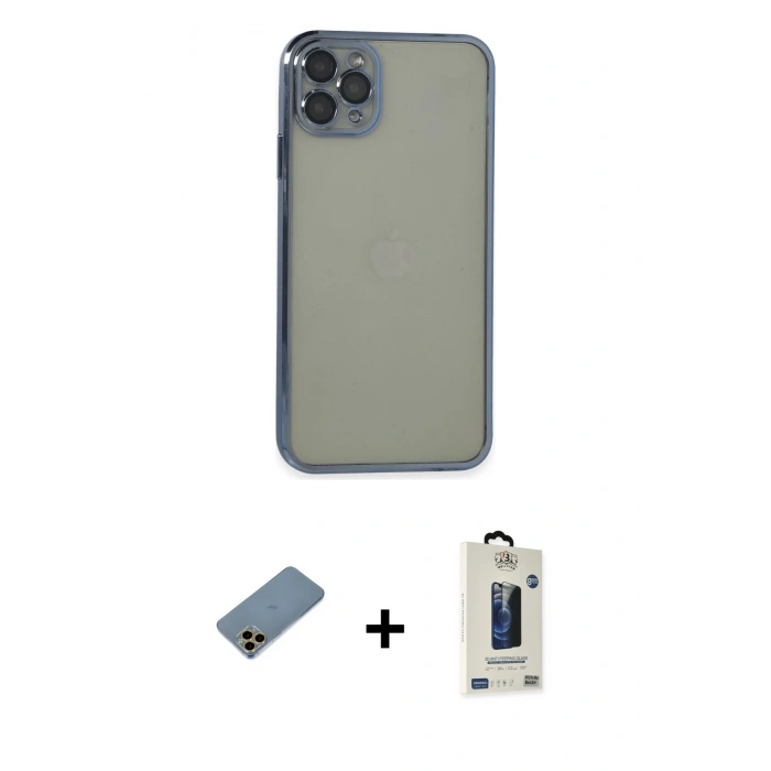 MARSİLYAN™- iPhone 11 Pro Max Kılıf Vadi Minimal - Siyah Bilvis Hayalet Cam Ekran Koruyucu + Shine Kamera Lens Koruma Cam - GD