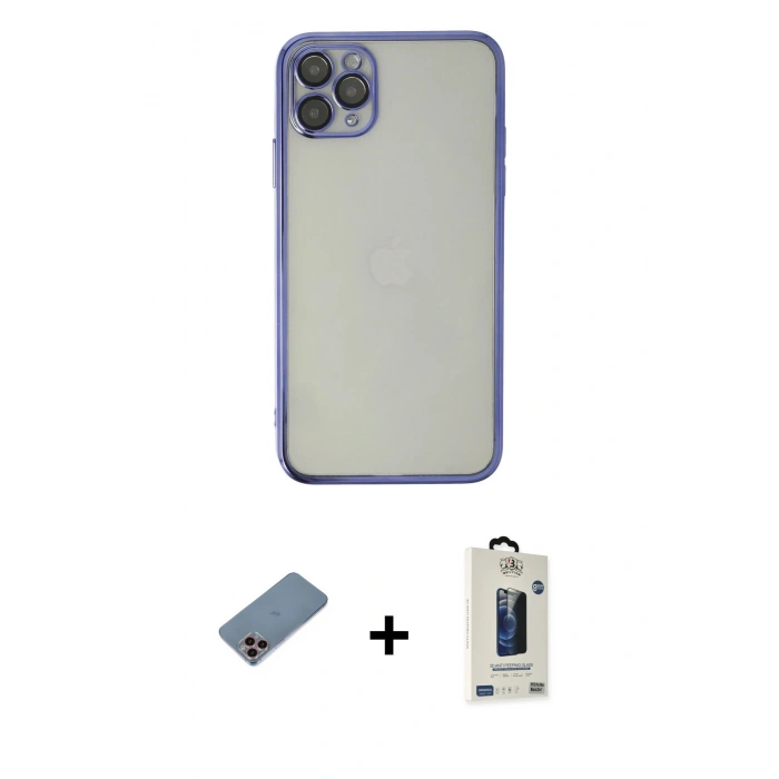 MARSİLYAN™- iPhone 11 Pro Max Kılıf Vadi Minimal - Siyah Bilvis Hayalet Cam Ekran Koruyucu + Shine Kamera Lens Koruma Cam - PE