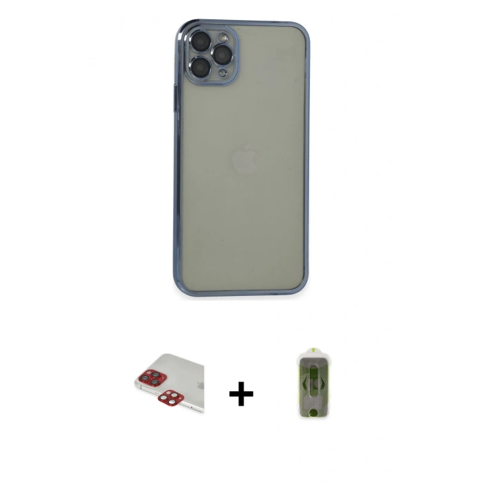 MARSİLYAN™- iPhone 11 Pro Max Kılıf Vadi Minimal - Siyah Joko Magic 5D Hayalet Cam + Kırmızı Pers Alüminyum Kamera Lens