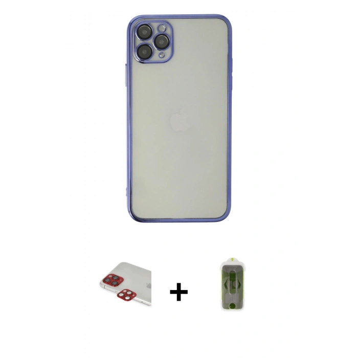 MARSİLYAN™- iPhone 11 Pro Max Kılıf Vadi Minimal - Siyah Joko Magic 5D Hayalet Cam + Kırmızı Pers Alüminyum Kamera Lens