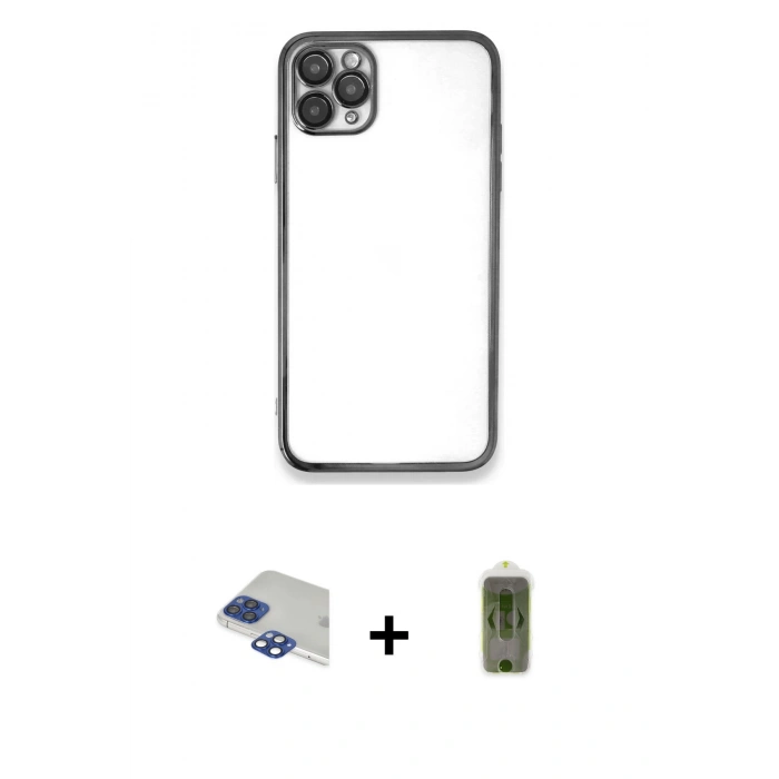 MARSİLYAN™- iPhone 11 Pro Max Kılıf Vadi Minimal - Siyah Joko Magic 5D Hayalet Cam + Pers Alüminyum Kamera Lens - LT