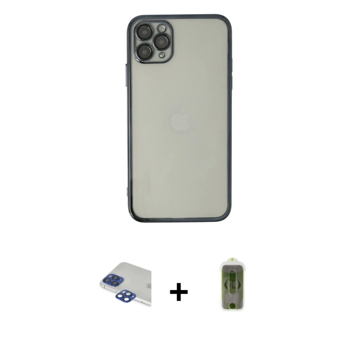 MARSİLYAN™- iPhone 11 Pro Max Kılıf Vadi Minimal - Siyah Joko Magic 5D Hayalet Cam + Pers Alüminyum Kamera Lens - LT