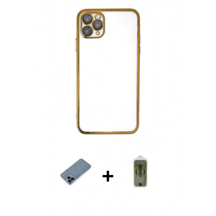 MARSİLYAN™- iPhone 11 Pro Max Kılıf Vadi Minimal - Siyah Joko Magic 5D Hayalet Cam + Metal Kamera Lens Koruma Cam - MI