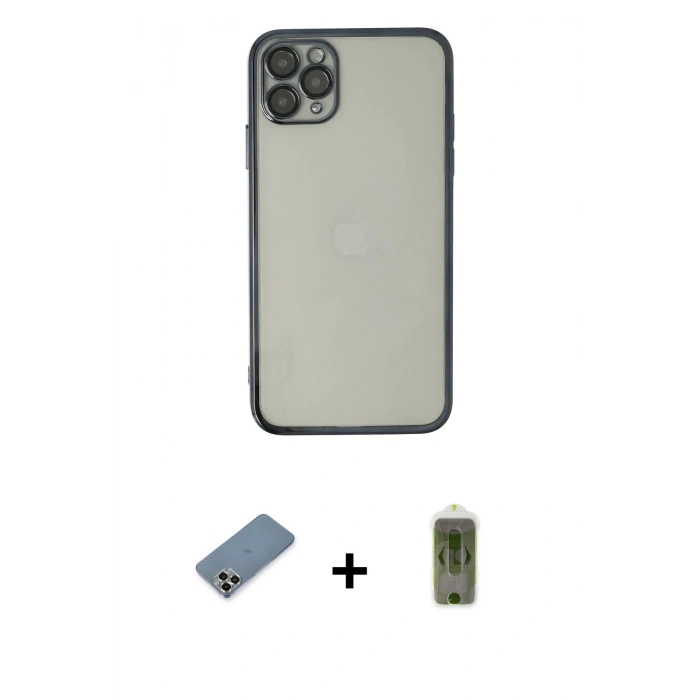 MARSİLYAN™- iPhone 11 Pro Max Kılıf Vadi Minimal - Siyah Joko Magic 5D Hayalet Cam + Metal Kamera Lens Koruma Cam - AKYL