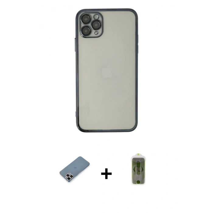MARSİLYAN™- iPhone 11 Pro Max Kılıf Vadi Minimal - Siyah Joko Magic 5D Hayalet Cam + Metal Kamera Lens Koruma Cam - MR