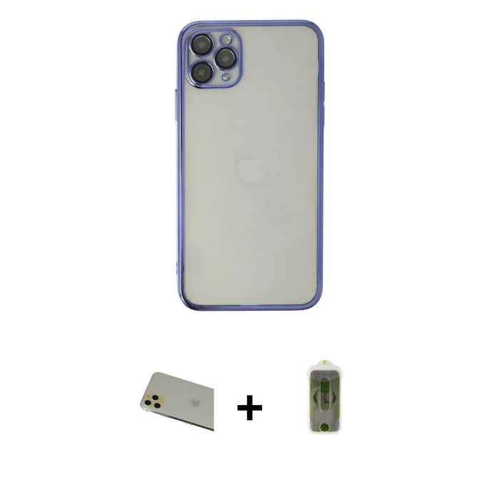 MARSİLYAN™- iPhone 11 Pro Max Kılıf Vadi Minimal - Siyah Joko Magic 5D Hayalet Cam + Rainbow Kamera Lens Koruma Cam - GD