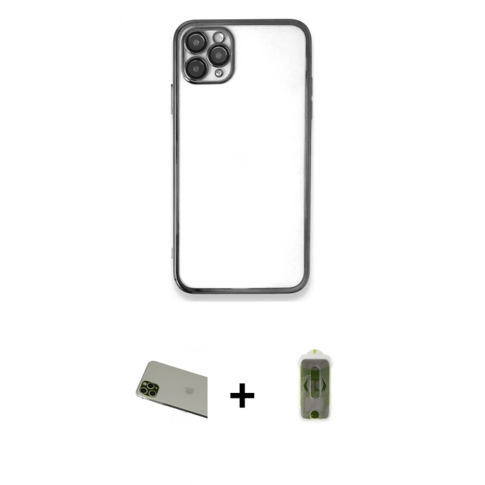 MARSİLYAN™- iPhone 11 Pro Max Kılıf Vadi Minimal - Siyah Joko Magic 5D Hayalet Cam + Rainbow Kamera Lens Koruma Cam - YL