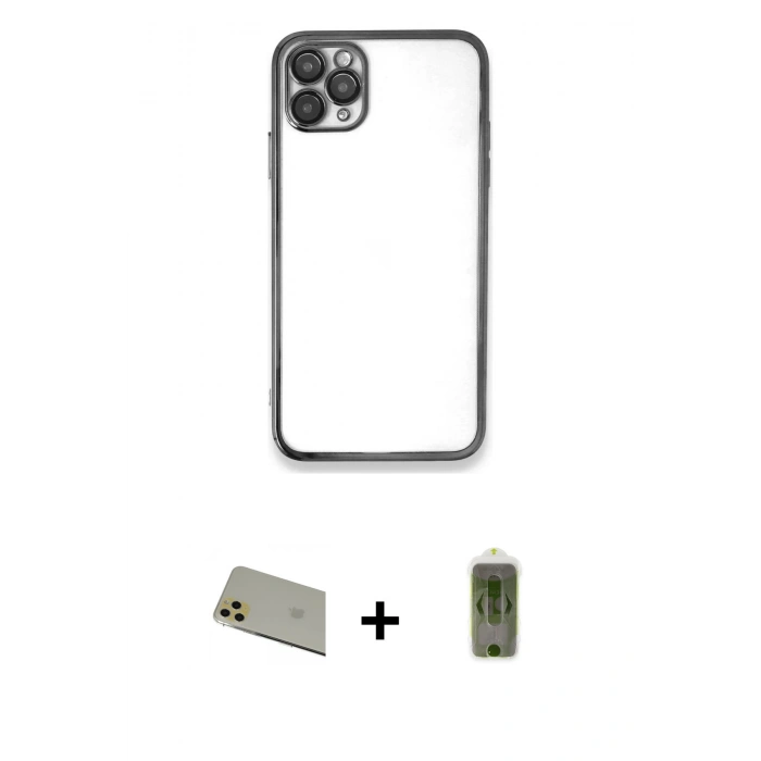 MARSİLYAN™- iPhone 11 Pro Max Kılıf Vadi Minimal - Siyah Joko Magic 5D Hayalet Cam + Rainbow Kamera Lens Koruma Cam - GD