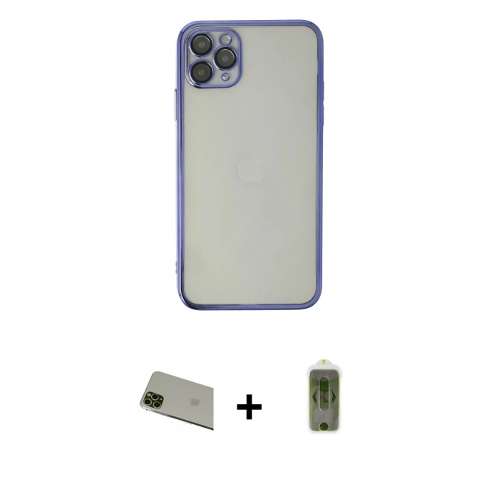 MARSİLYAN™- iPhone 11 Pro Max Kılıf Vadi Minimal - Siyah Joko Magic 5D Hayalet Cam + Rainbow Kamera Lens Koruma Cam - YL