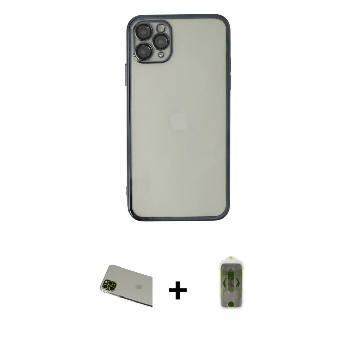 MARSİLYAN™- iPhone 11 Pro Max Kılıf Vadi Minimal - Siyah Joko Magic 5D Hayalet Cam + Rainbow Kamera Lens Koruma Cam - YL