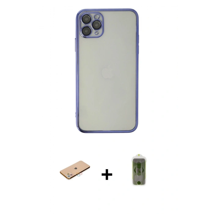 MARSİLYAN™- iPhone 11 Pro Max Kılıf Vadi Minimal - Siyah Joko Magic 5D Hayalet Cam + Renkli Kamera Lens Koruma Cam - PE