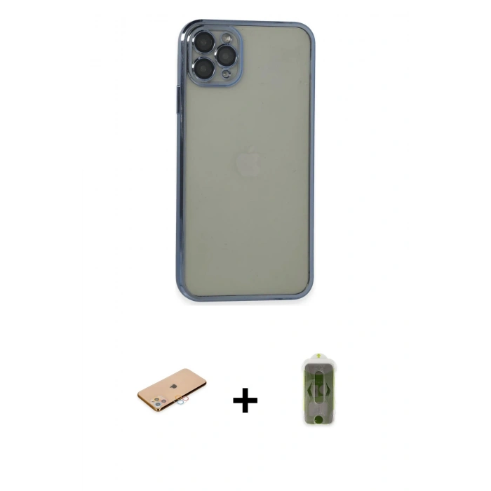 MARSİLYAN™- iPhone 11 Pro Max Kılıf Vadi Minimal - Siyah Joko Magic 5D Hayalet Cam + Renkli Kamera Lens Koruma Cam - PE