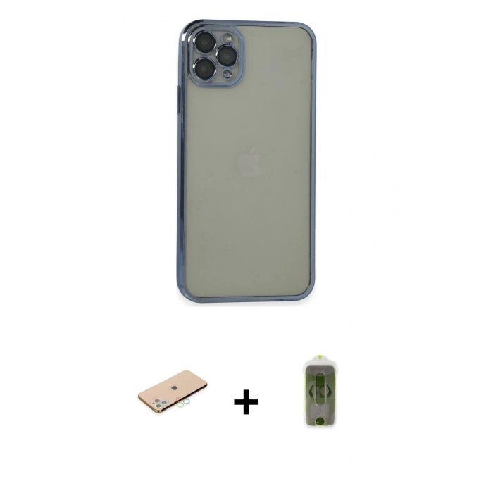 MARSİLYAN™- iPhone 11 Pro Max Kılıf Vadi Minimal - Siyah Joko Magic 5D Hayalet Cam + Renkli Kamera Lens Koruma Cam - MI