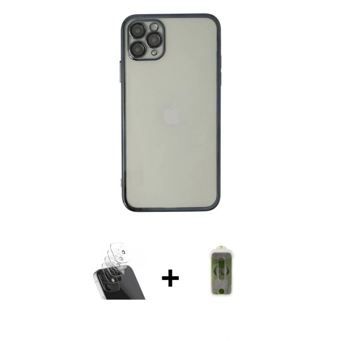MARSİLYAN™- iPhone 11 Pro Max Kılıf Vadi Minimal - Siyah Joko Magic 5D Hayalet Cam + Kamera Lens Koruma Cam - SF