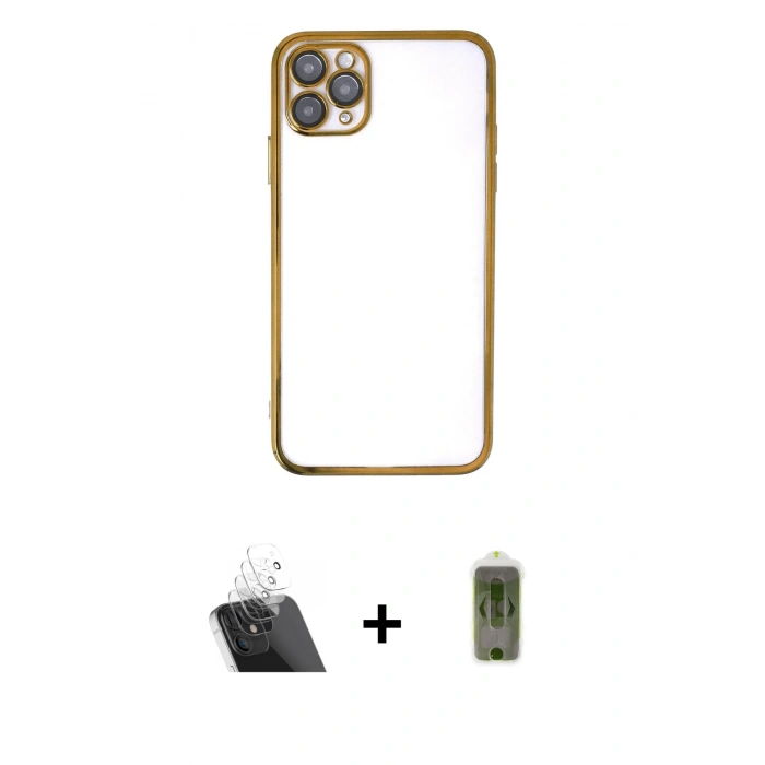 MARSİLYAN™- iPhone 11 Pro Max Kılıf Vadi Minimal - Siyah Joko Magic 5D Hayalet Cam + Kamera Lens Koruma Cam - SF