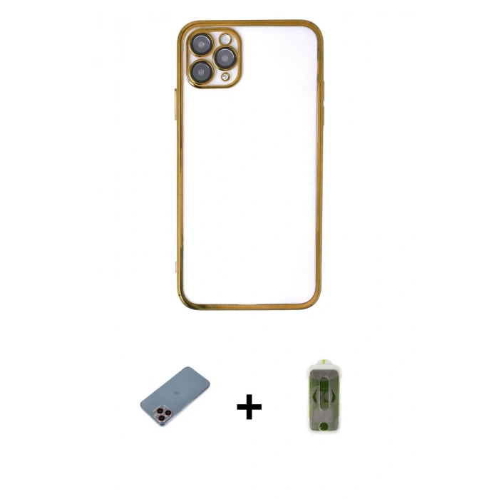 MARSİLYAN™- iPhone 11 Pro Max Kılıf Vadi Minimal - Siyah Joko Magic 5D Hayalet Cam + Shine Kamera Lens Koruma Cam - PE