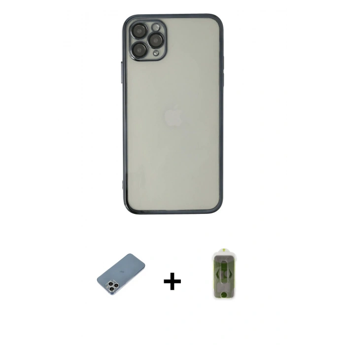 MARSİLYAN™- iPhone 11 Pro Max Kılıf Vadi Minimal - Siyah Joko Magic 5D Hayalet Cam + Shine Kamera Lens Koruma Cam - GS