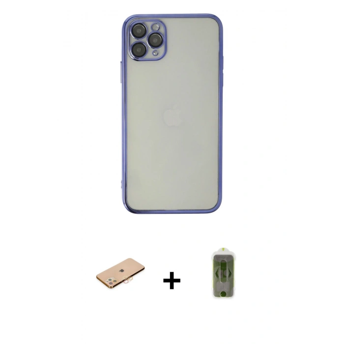 MARSİLYAN™- iPhone 11 Pro Max Kılıf Vadi Minimal - Siyah Joko Magic 5D Hayalet Cam + Turuncu Renkli Kamera Lens Koruma Cam