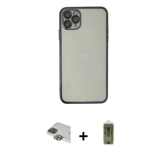 MARSİLYAN™- iPhone 11 Pro Max Kılıf Vadi Minimal - Siyah Joko Magic 5D Hayalet Cam + Yeşil Pers Alüminyum Kamera Lens