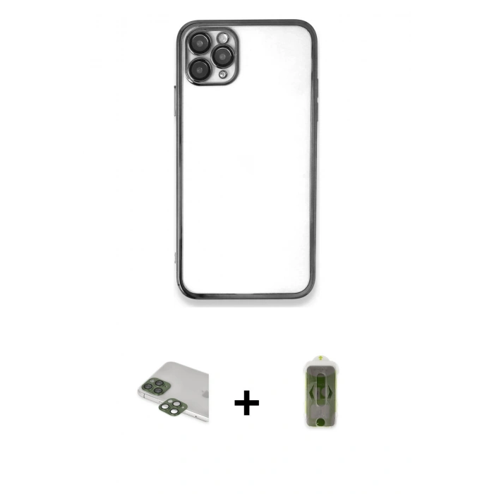 MARSİLYAN™- iPhone 11 Pro Max Kılıf Vadi Minimal - Siyah Joko Magic 5D Hayalet Cam + Yeşil Pers Alüminyum Kamera Lens