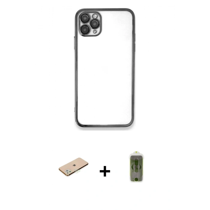 MARSİLYAN™- iPhone 11 Pro Max Kılıf Vadi Minimal - Siyah Joko Magic 5D Hayalet Cam + Yeşil Renkli Kamera Lens Koruma Cam