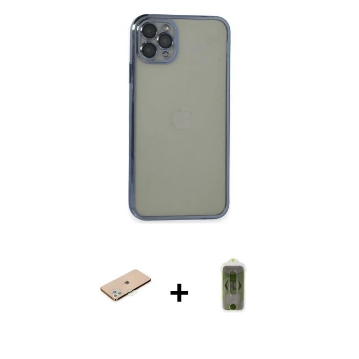 MARSİLYAN™- iPhone 11 Pro Max Kılıf Vadi Minimal - Siyah Joko Magic 5D Hayalet Cam + Yeşil Renkli Kamera Lens Koruma Cam