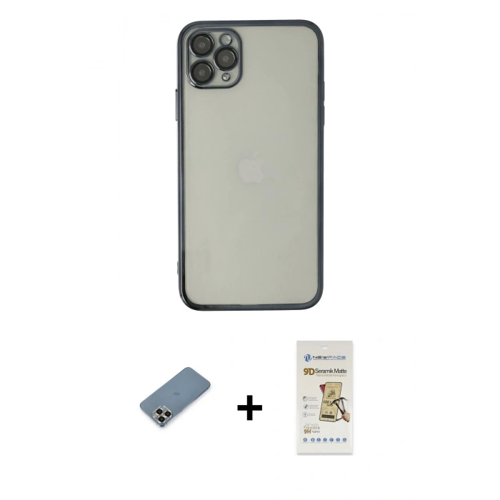 MARSİLYAN™- iPhone 11 Pro Max Kılıf Vadi Minimal - Siyah Mat Seramik Nano Ekran Koruyucu + Metal Kamera Lens Koruma Cam - GD