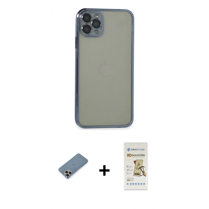 MARSİLYAN™- iPhone 11 Pro Max Kılıf Vadi Minimal - Siyah Mat Seramik Nano Ekran Koruyucu + Metal Kamera Lens Koruma Cam - GD