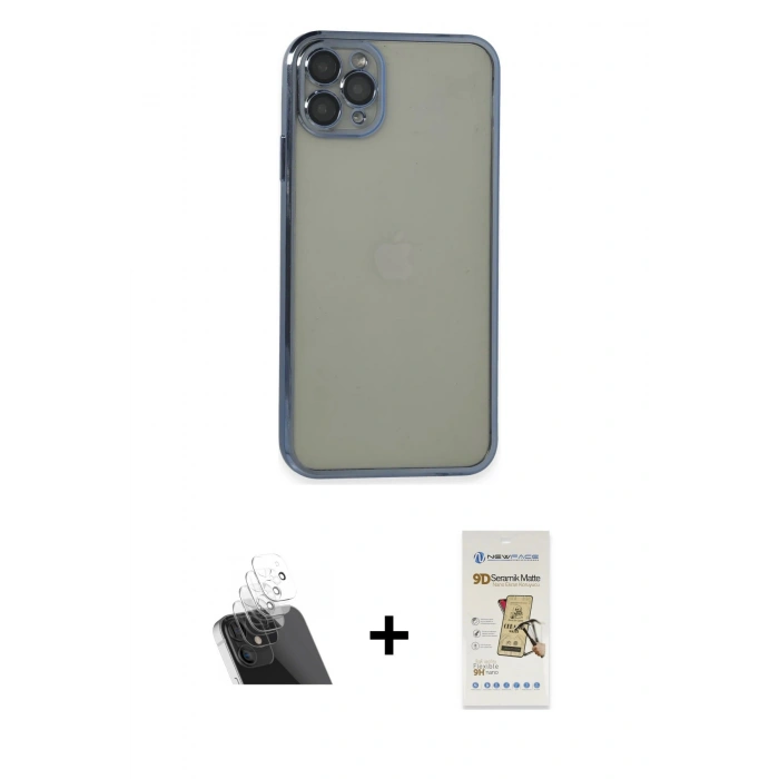 MARSİLYAN™- iPhone 11 Pro Max Kılıf Vadi Minimal - Siyah Mat Seramik Nano Ekran Koruyucu + Kamera Lens Koruma Cam - SF