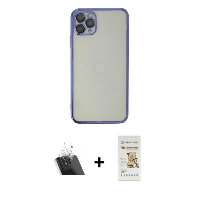 MARSİLYAN™- iPhone 11 Pro Max Kılıf Vadi Minimal - Siyah Mat Seramik Nano Ekran Koruyucu + Kamera Lens Koruma Cam - SF