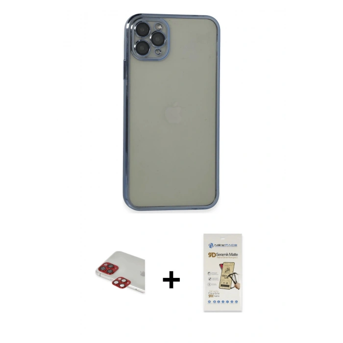 MARSİLYAN™- iPhone 11 Pro Max Kılıf Vadi Minimal - Siyah Mat Seramik Nano Ekran Koruyucu + Pers Alüminyum Kamera Lens - KI